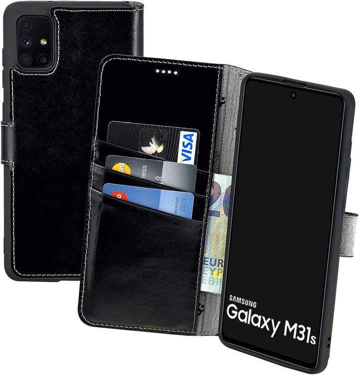 Suncase Book-Style Hülle kompatibel mit Samsung Galaxy M31s Leder Tasche (Slim-Fit) Lederhülle Handy