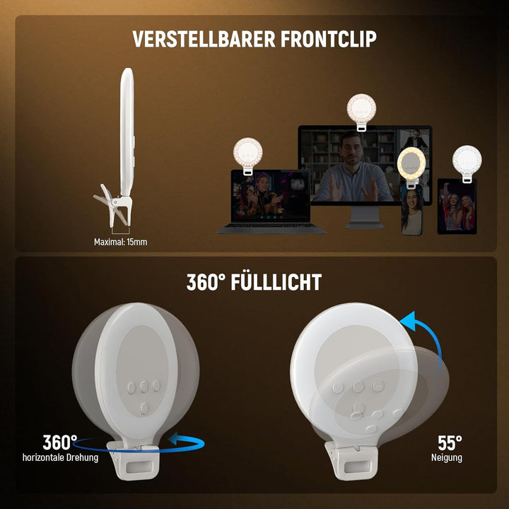 NEEWER ENTRY LEVEL VERSION Ringlicht Handy, 9,6cm Ring Light, 3W Clip on Selfie Licht, 3 Modi, CRI80