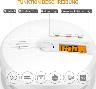 Kohlenmonoxid Warnmelder LCD Anzeige CO Melder 85Db Alarm Kohlenmonoxidsensor Kohlenmonoxid Melder m