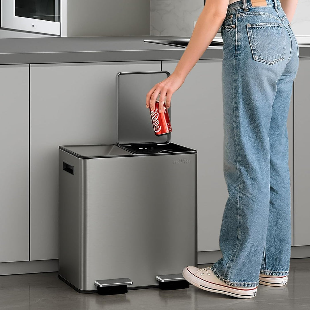 mVm Mülleimer Küche,40 Liter Treteimer,2 x 20 Liter Treteimer, 2 Fächer, Mülltrennsystem, Abfalleime