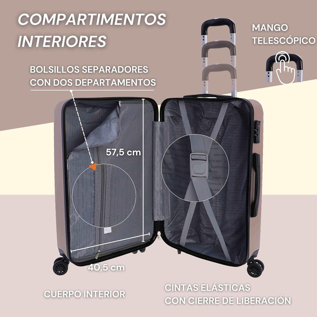 Don Algodon Mittelgrosser Koffer 23 kg | Starrer Reisekoffer mit 4 Doppelrädern um 360°, TSA-Vorhäng