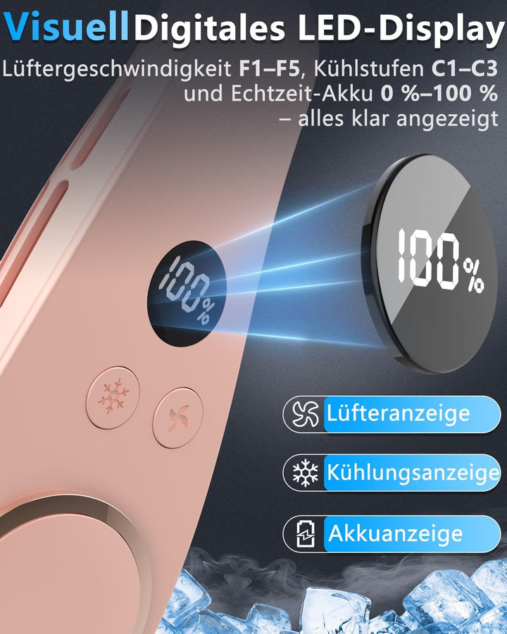 Kouric Nackenventilator mit Kühlung, Halsventilatoren Extra Leise (35dB) 24 Std. USB-C 5500mAh, 5 St