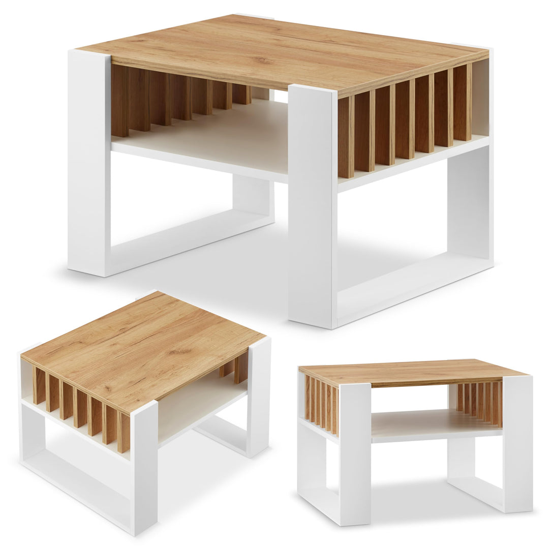 defiPad® Couchtisch mit Stauraum | 65CM Breite Kaffeetisch mit Lammelas | Modern Wohnzimmertisch Eic