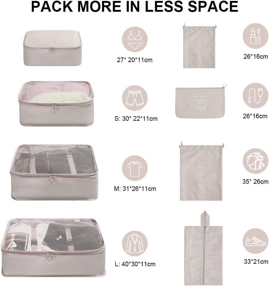OSDUE Koffer Organizer Set 8-teilig, Packing Cubes, Wasserdichte Reise Kleidertaschen, Packtaschen f