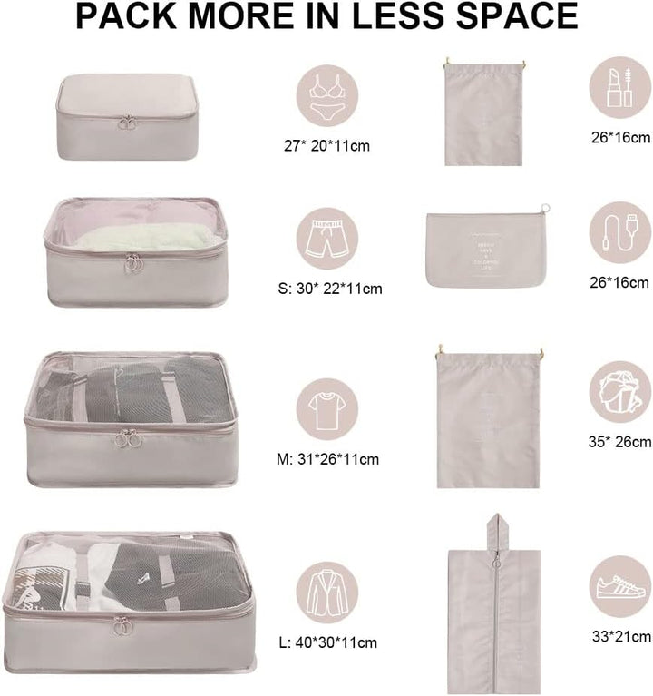 OSDUE Koffer Organizer Set 8-teilig, Packing Cubes, Wasserdichte Reise Kleidertaschen, Packtaschen f