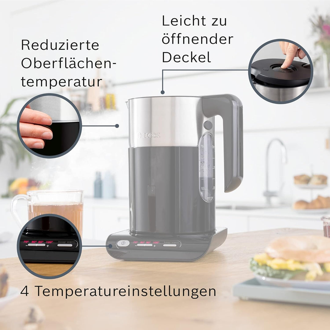 Bosch TAT7203 Kompakt-Toaster, Auftau/Aufknusperfunktion, 1050 W, Edelstahl/schwarz & belloser Wasse