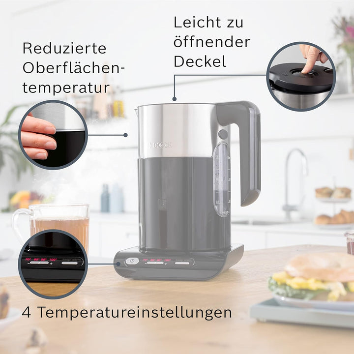 Bosch TAT7203 Kompakt-Toaster, Auftau/Aufknusperfunktion, 1050 W, Edelstahl/schwarz & belloser Wasse