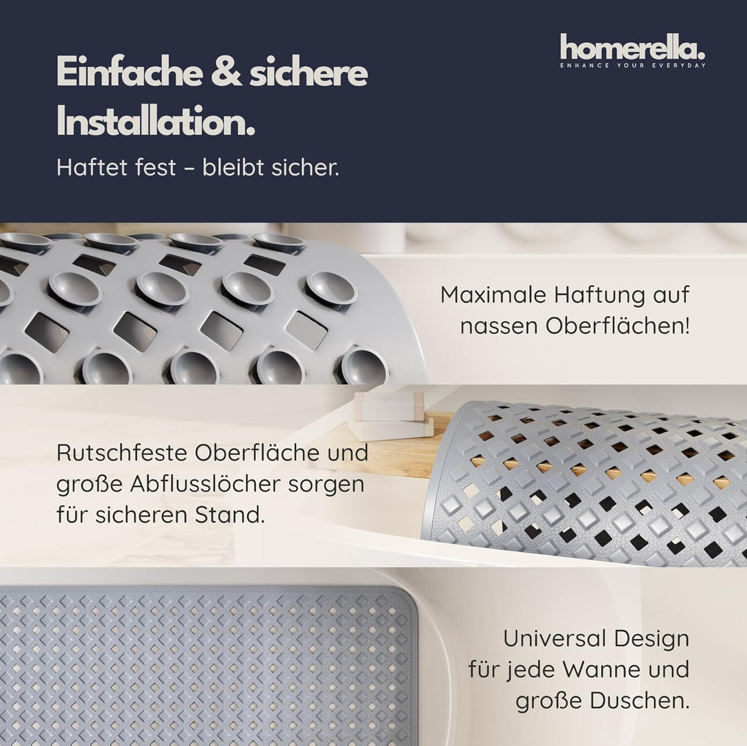 homerella® Badewannenmatte rutschfest 88x39cm, INKL. HAKEN, Rutschfeste Badematte BPA frei, Duschmat