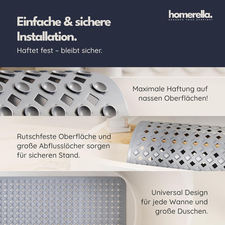 homerella® Badewannenmatte rutschfest 88x39cm, INKL. HAKEN, Rutschfeste Badematte BPA frei, Duschmat