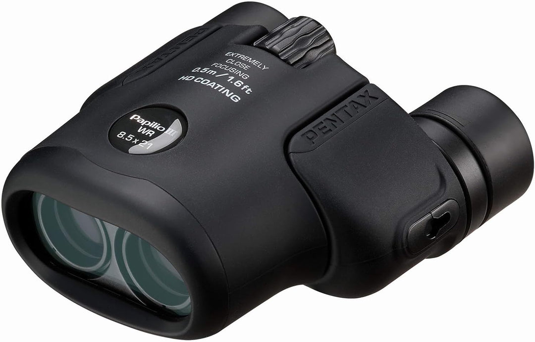 Pentax Papilio III Fernglas, 8,5 x 21, wetterfest, Schwarz, Fokus 50 cm, spritzwassergeschützt, Muse