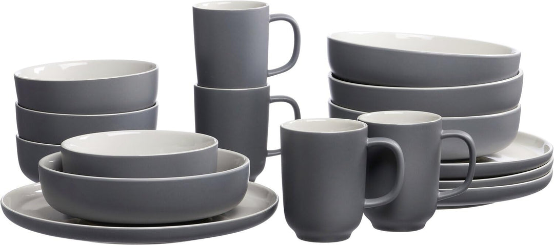 Ritzenhoff & Breker Kombiservice Jasper, 16-teilig, Grau, Steinzeug, Teller Schalen und Becher für 4