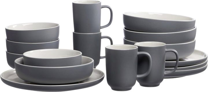 Ritzenhoff & Breker Kombiservice Jasper, 16-teilig, Grau, Steinzeug, Teller Schalen und Becher für 4