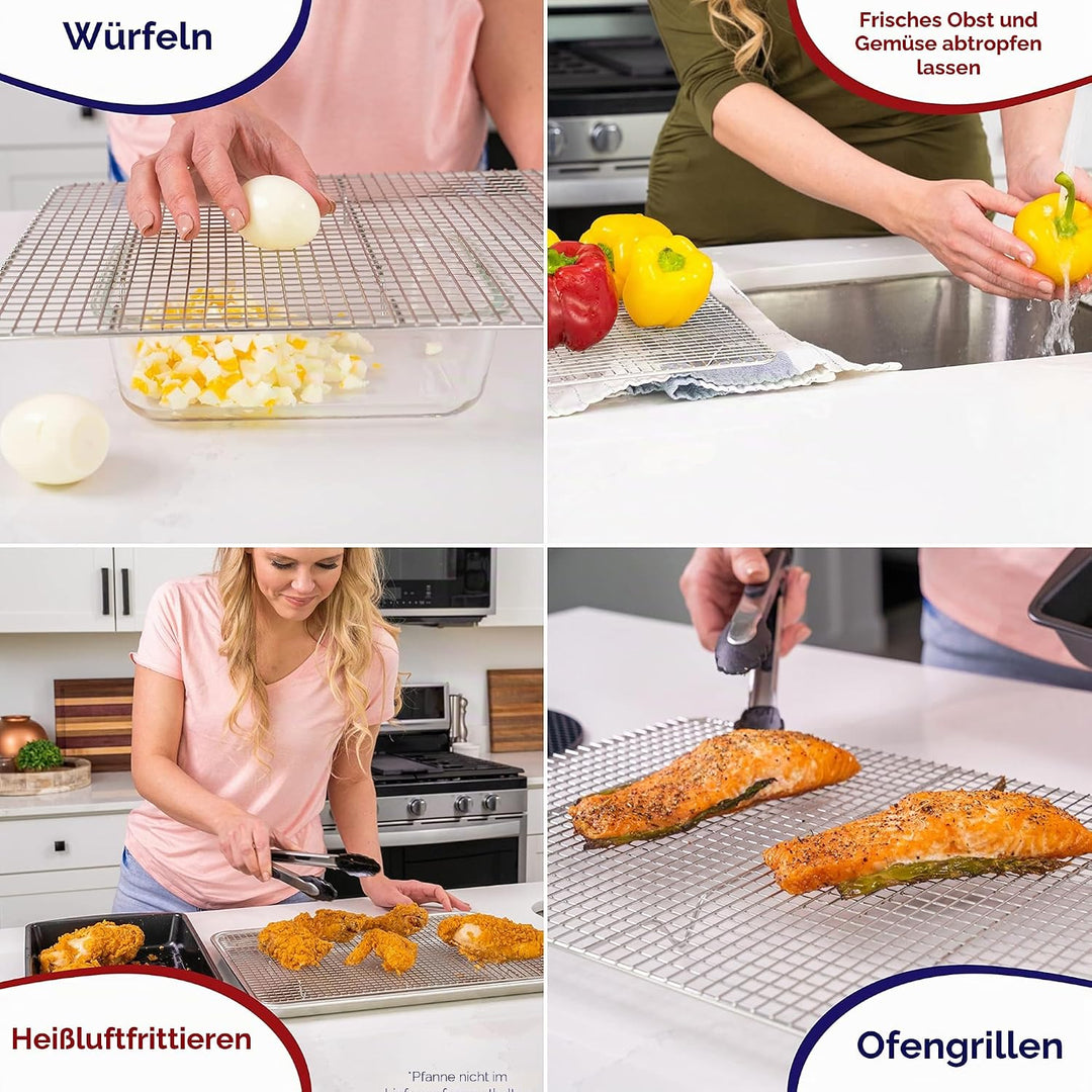 KITCHENATICS Edelstahl-Grillrost &amp; Auskühlgitter, passt auf Backbleche für das Backen von Keksen und