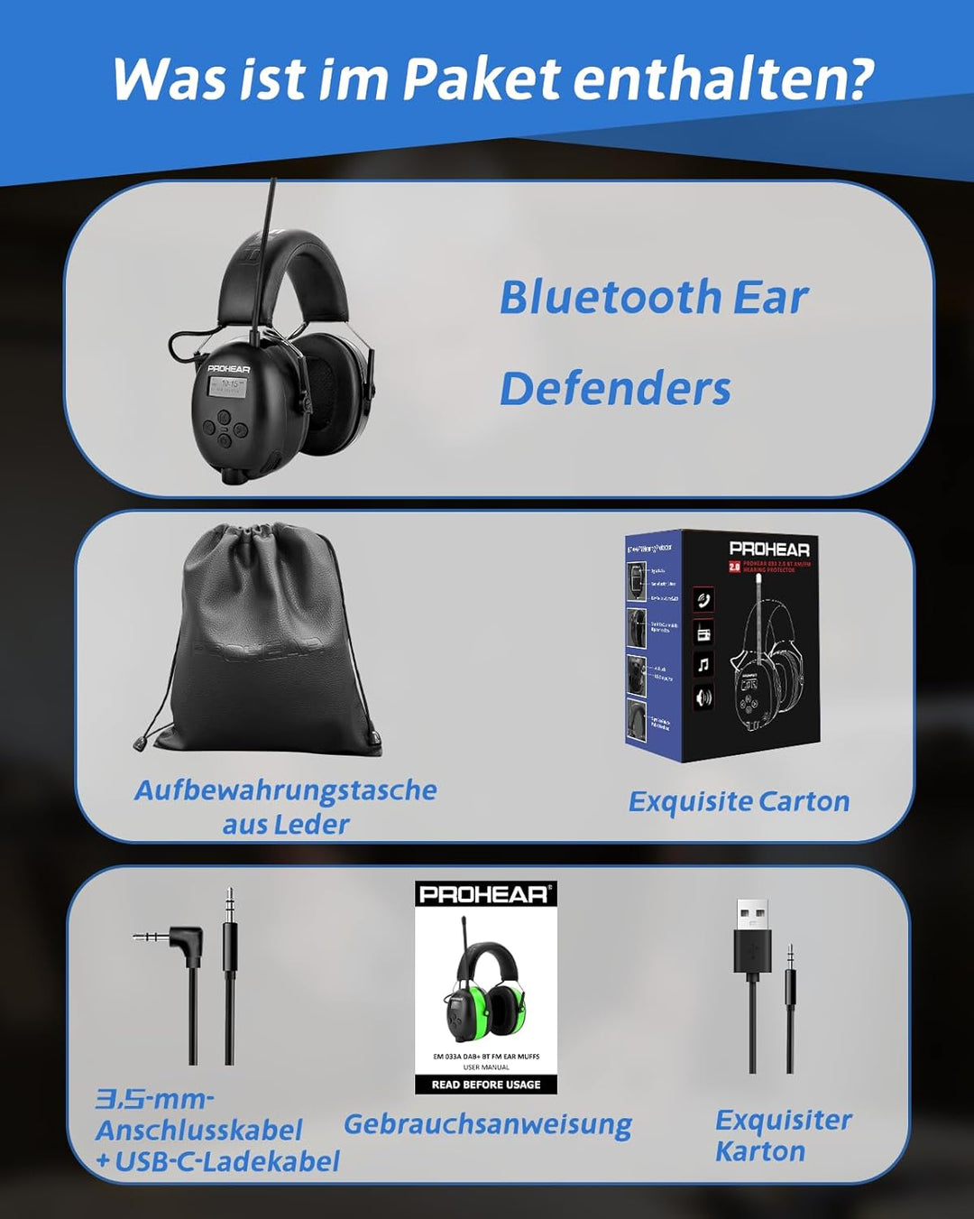 PROHEAR 033 Gehörschutz mit Radio, SNR31dB - Ohrenschützer mit Bluetooth FM/AM, Eingebautem Mikrofon