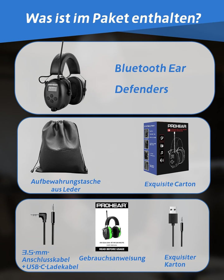 PROHEAR 033 Gehörschutz mit Radio, SNR31dB - Ohrenschützer mit Bluetooth FM/AM, Eingebautem Mikrofon