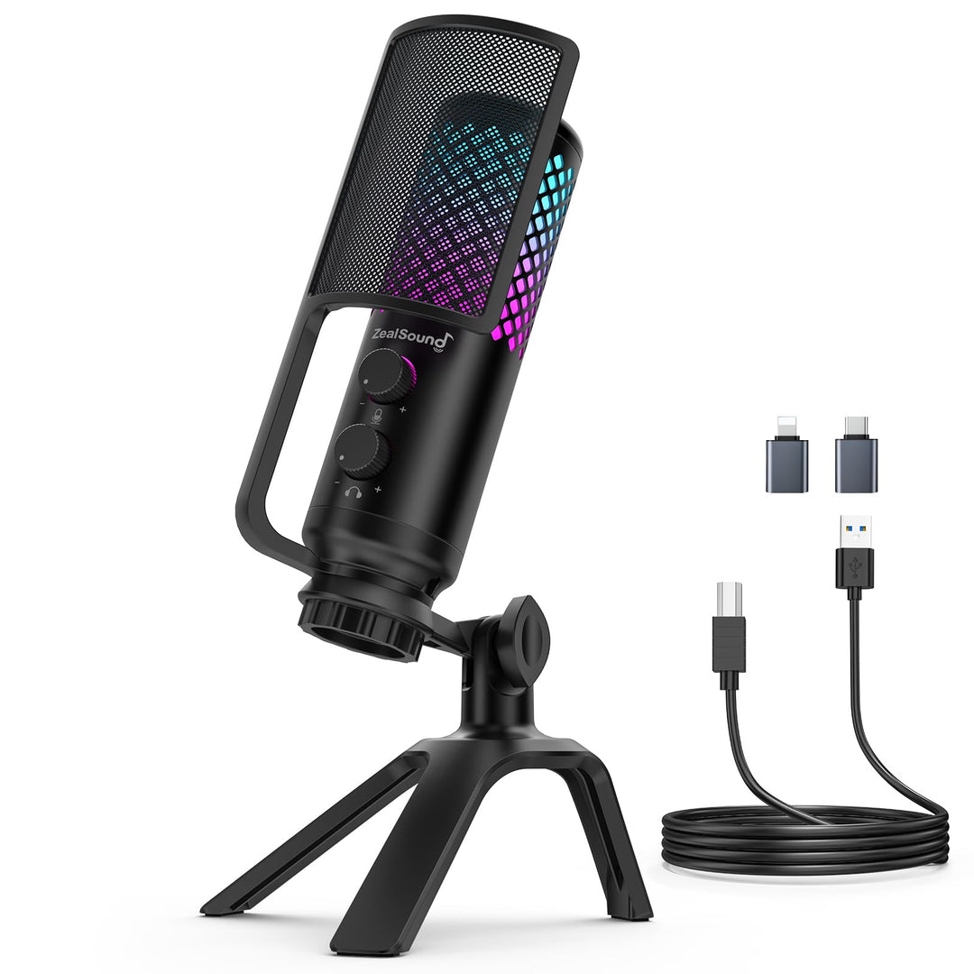 zealsound Gaming Mikrofon PC Handy - Vollmetall-Konstruktion USB Microphone mit Stummschalttaste, fü