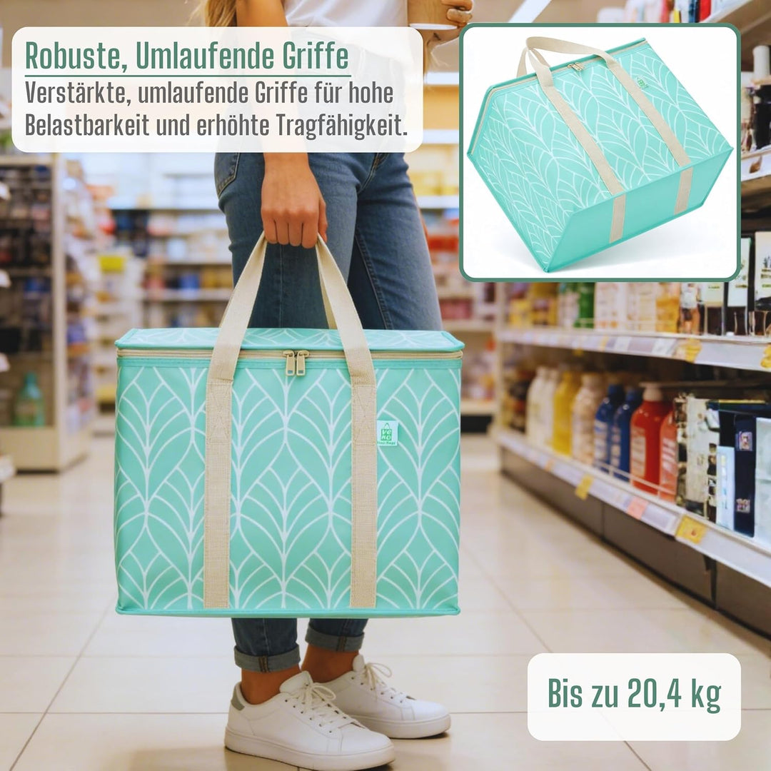 VENO 2 Stück Einkaufstasche Wiederverwendbare Faltbar Kühltasche Einkaufskorb, Gross Picknickkorb Ro