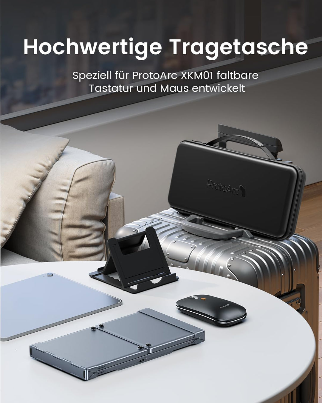 ProtoArc Faltbare Tastatur Kabellos und Maus, XKM01 Bluetooth Tastatur Klappbar Maus Set, 2.4G+Dual