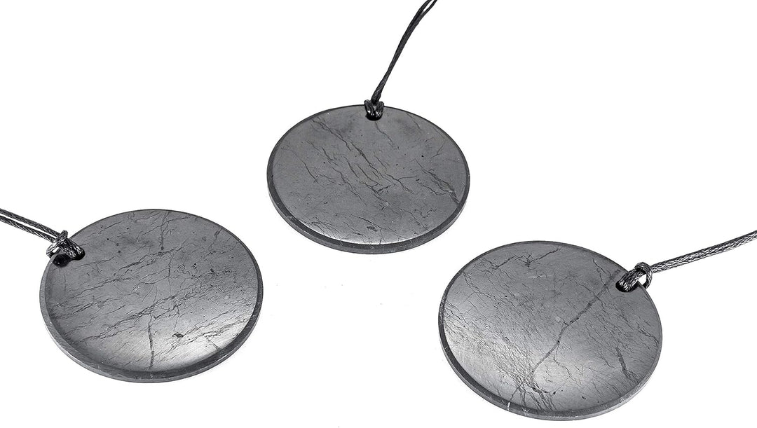 KASHU Edelstein Schungit direkt aus Karelien: 3 x Anhänger "Disc", 50 mm