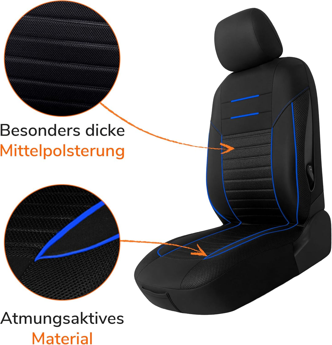 Upgrade4cars Autositzbezüge Set für die Vordersitze Version 2026 | Auto-Schonbezüge Universal in Bla