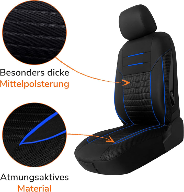 Upgrade4cars Autositzbezüge Set für die Vordersitze Version 2026 | Auto-Schonbezüge Universal in Bla