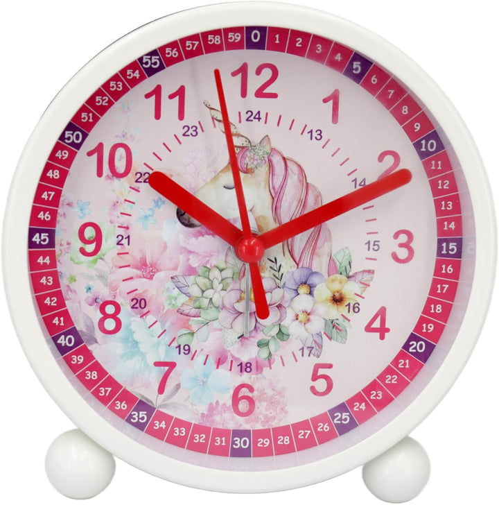 K&amp;L Wall Art Rosa Kinderwecker Einhorn Lernuhr Kinder Tischuhr Mädchen Kinderzimmer Tischwecker mit