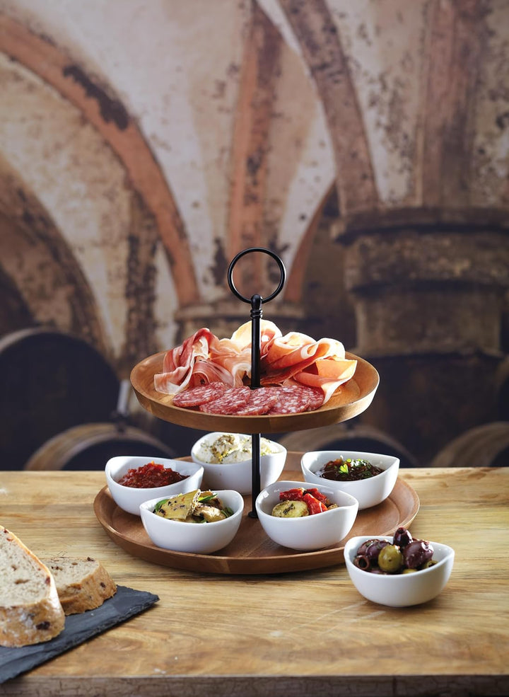 Artesà 2-stöckige Tapas- und Speisenständer, Speisenständer mit 6 Mini-Porzellanschalen, Kuchenständ