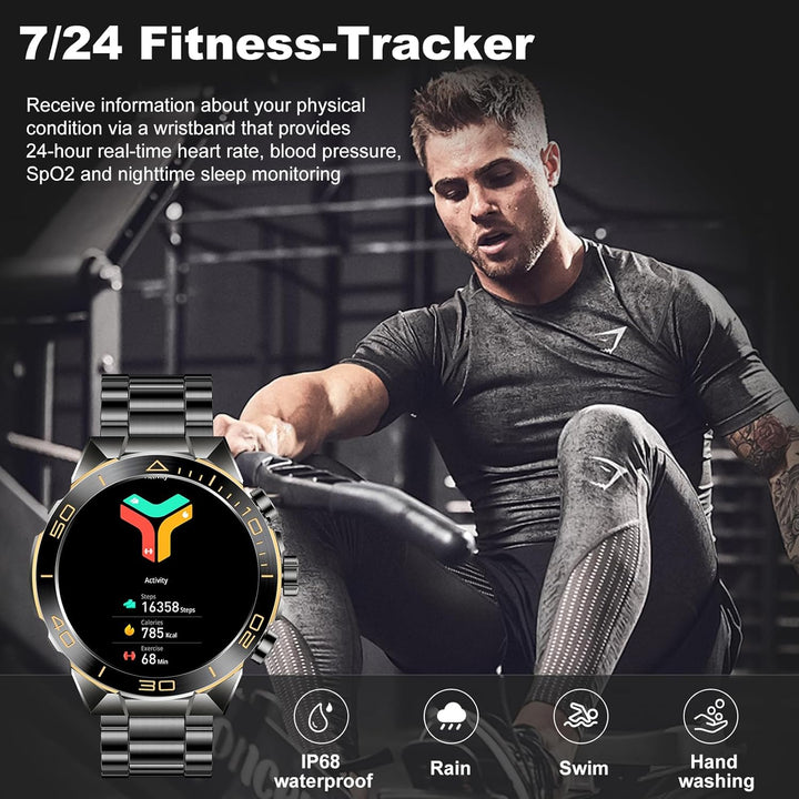 Smartwatch Herren mit Telefonfunktion, 1.44" AMOLED Uhren Herren mit IP68 Wasserdicht, Fitness Track