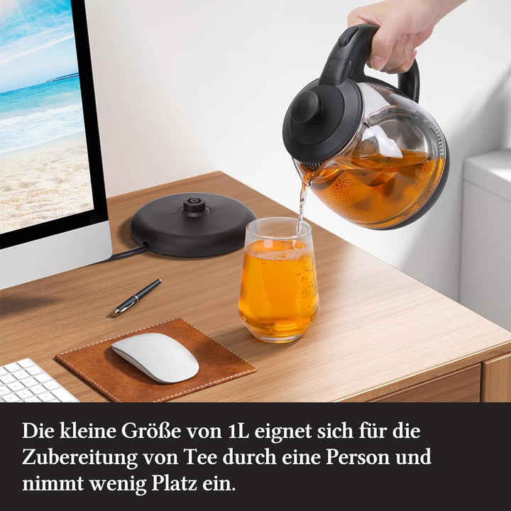 Taylor Swoden Wasserkocher Klein,1 Liter Wasserkocher Glas Led, 2200W Electric Kettle, Warmhaltefunk