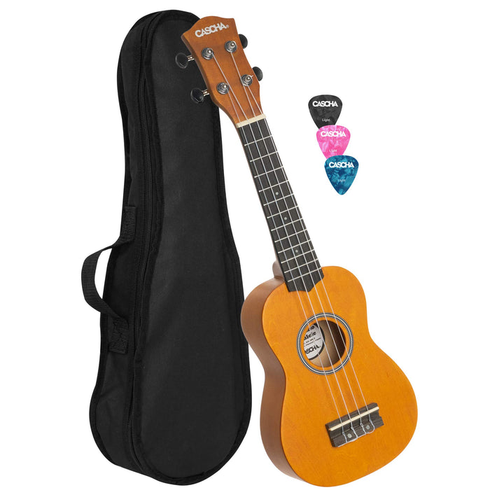 CASCHA Sopran Ukulele Set für Kinder und Erwachsene I Ukulele Starter Kit mit 3 Plektren Tasche I Uk