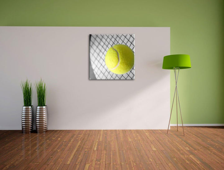 Pixxprint Tennisschläger mit Tennisball Schwarz/Weiss, Format: 70x70 auf Leinwand, 70x70