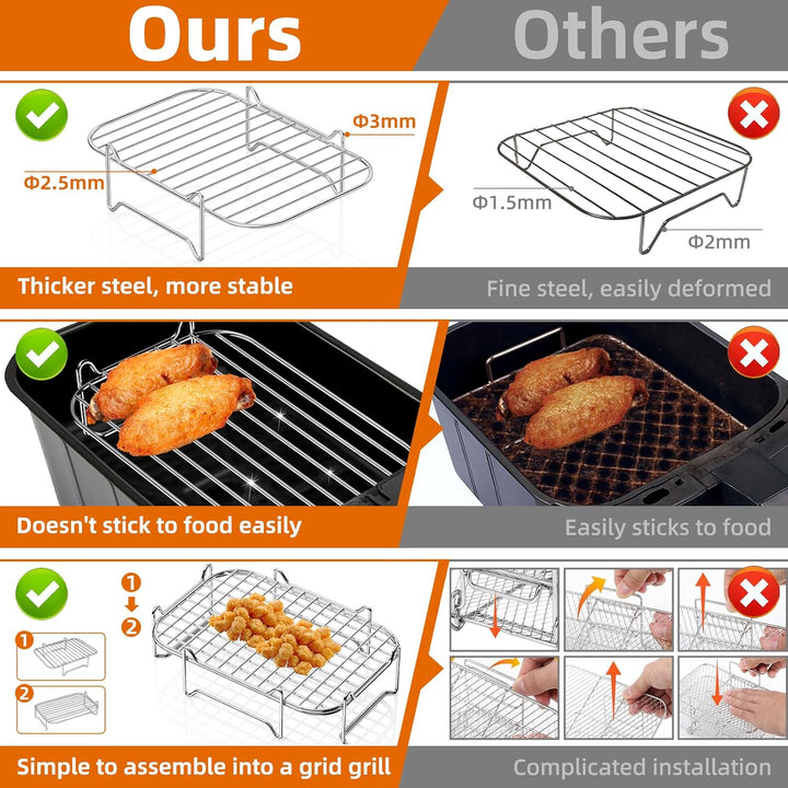 Ninja Heissluftfritteuse Zubehör | Ninja Dual Silikonform & Grillrost | HONYAO 4 Teile Airfryer Sili
