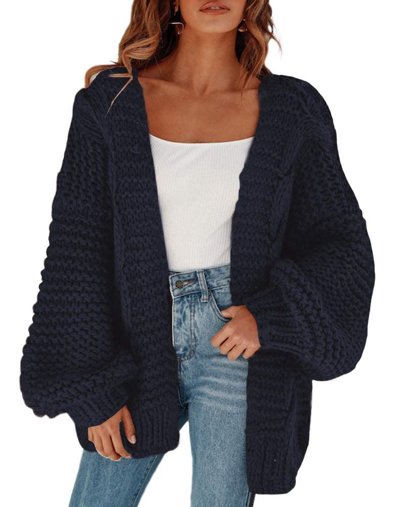 Cicy Bell Damen Strickjacken Cardigan Lose Laternenärmel Elegante Übergrosse Pullover XL Marineblau,