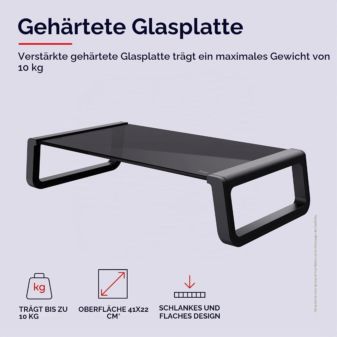 Trust Monta Monitorständer 41 x 22 x 10 cm, Bildschirmerhöhung aus Hartglas, Schreibtisch Monitorerh