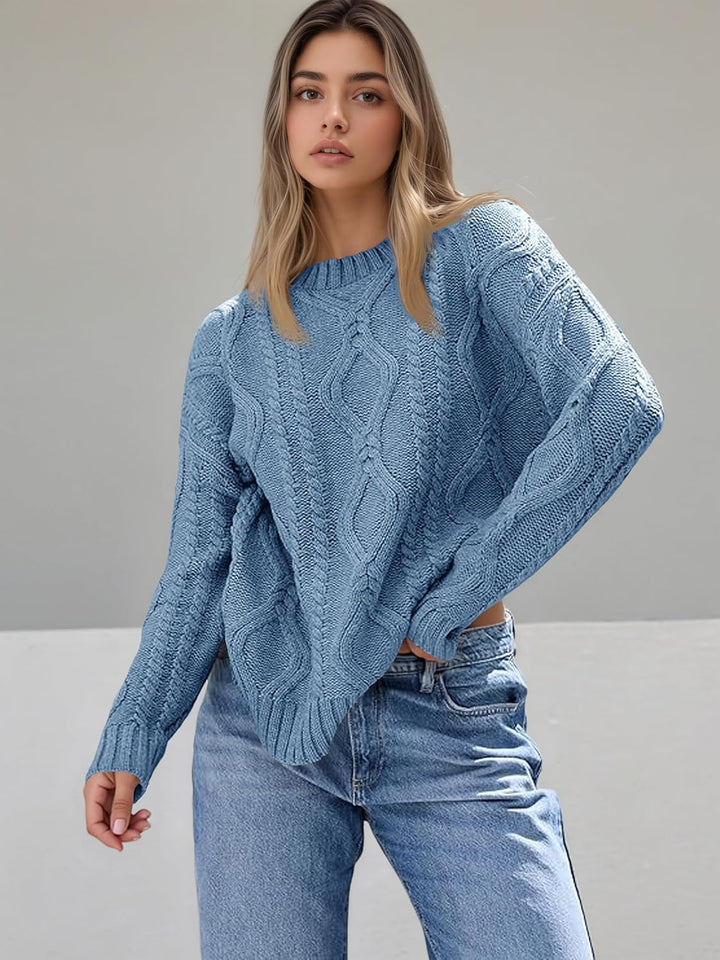 Saodimallsu Strickpullover Damen Oversized Grobstrick Zopfstrick Pullover Rundhals Langarm Einfarbig