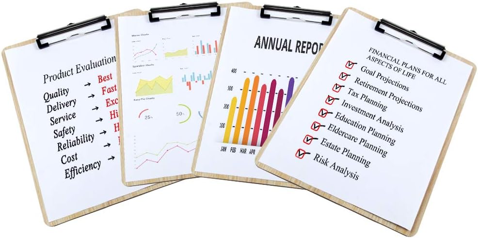Uquelic Klemmbrett/Schreibbrett/Clipboard A4-4Pcs Klemmbretter A4 Eleganz Luxus Holzmaserung Abgerun