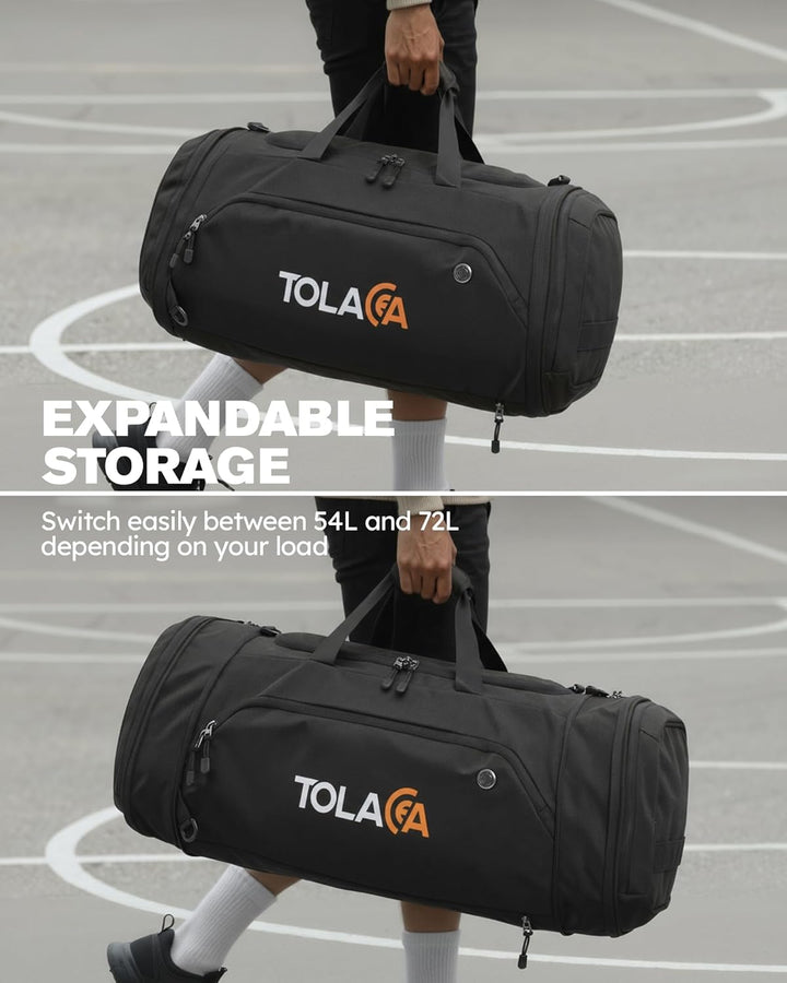 Tolaccea Sporttasche 56–70L für Herren & Damen– Erweiterbare Reisetasche mit Schuhfach & Nassfach, a