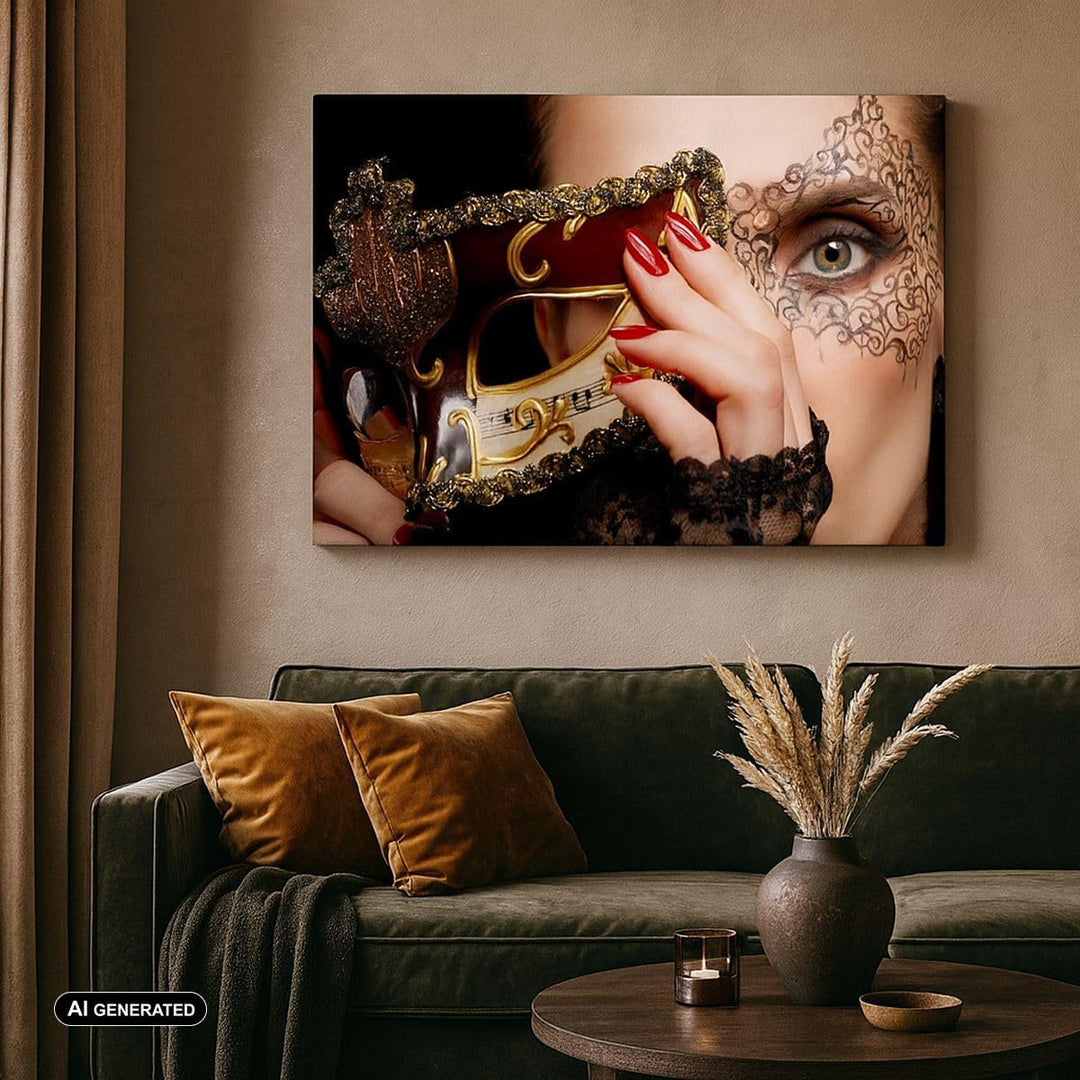 Bilder auf Leinwand 100x70cm Leinwandbild Frau Mode Venedig Maske Gross Wanddeko Bild Schlafzimmer K