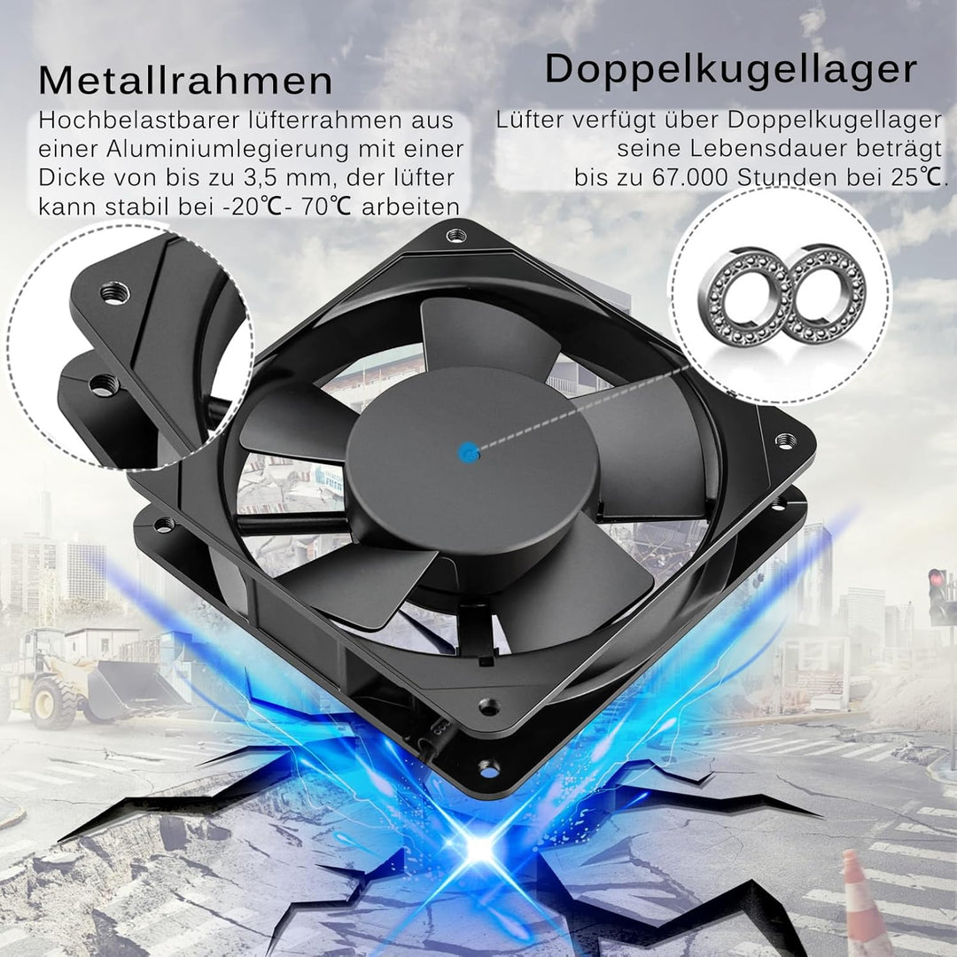 GDSTIME 120mm Lüfter 230V Lüfter 120 x 25mm 220V Lüfter Dual Kugellager AC 240V Bürstenlos Kühlung L