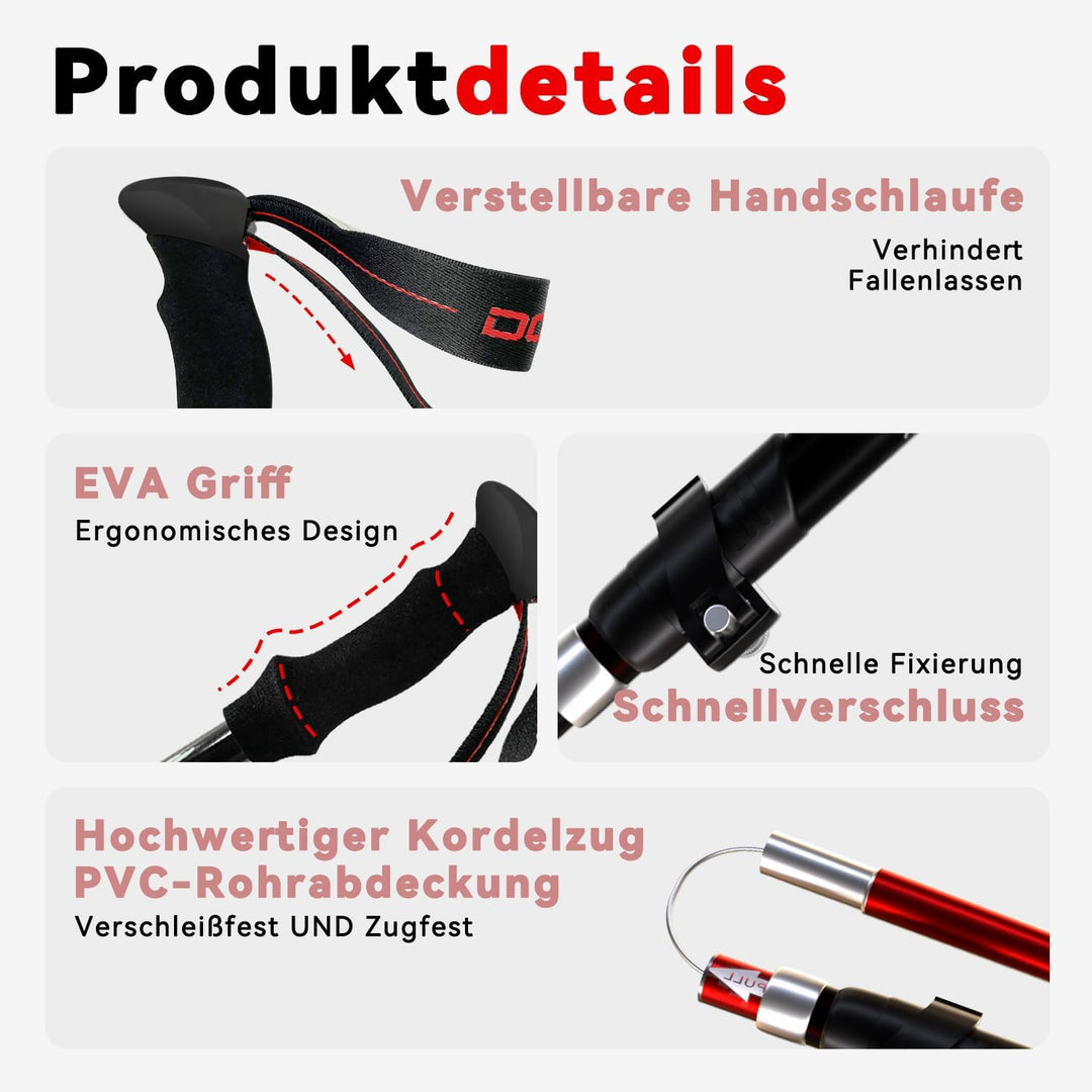 DOBESTS Wanderstöcke, Nordic Walking Stöcke Aluminium Rot Premium, Rot Premium