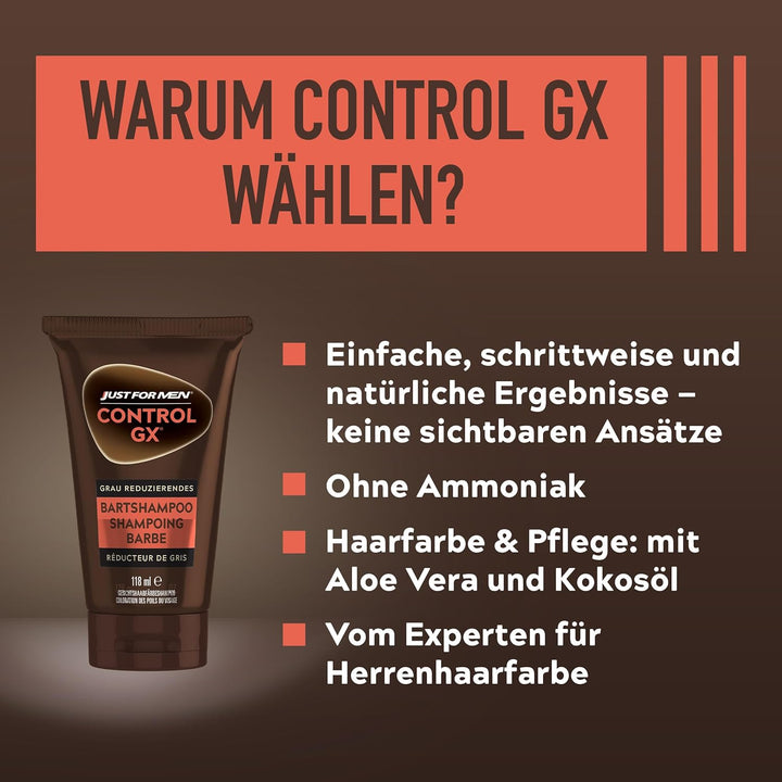 Just For Men Control GX Bartpflege, Bartfarbe, Graureduzierendes Shampoo Für Den Bart, Mit Kokosöl U