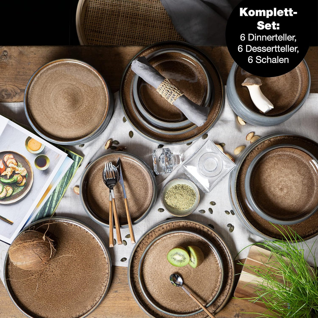 Moritz & Moritz 18-TLG Steinzeug Geschirr Set 6 Personen – Geschirrset 6 Personen aus je 6 Dinner Te