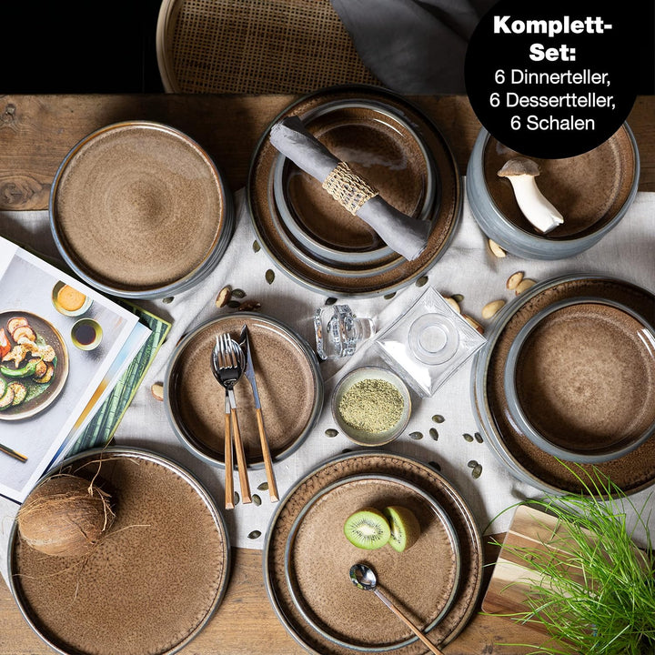 Moritz & Moritz 18-TLG Steinzeug Geschirr Set 6 Personen – Geschirrset 6 Personen aus je 6 Dinner Te