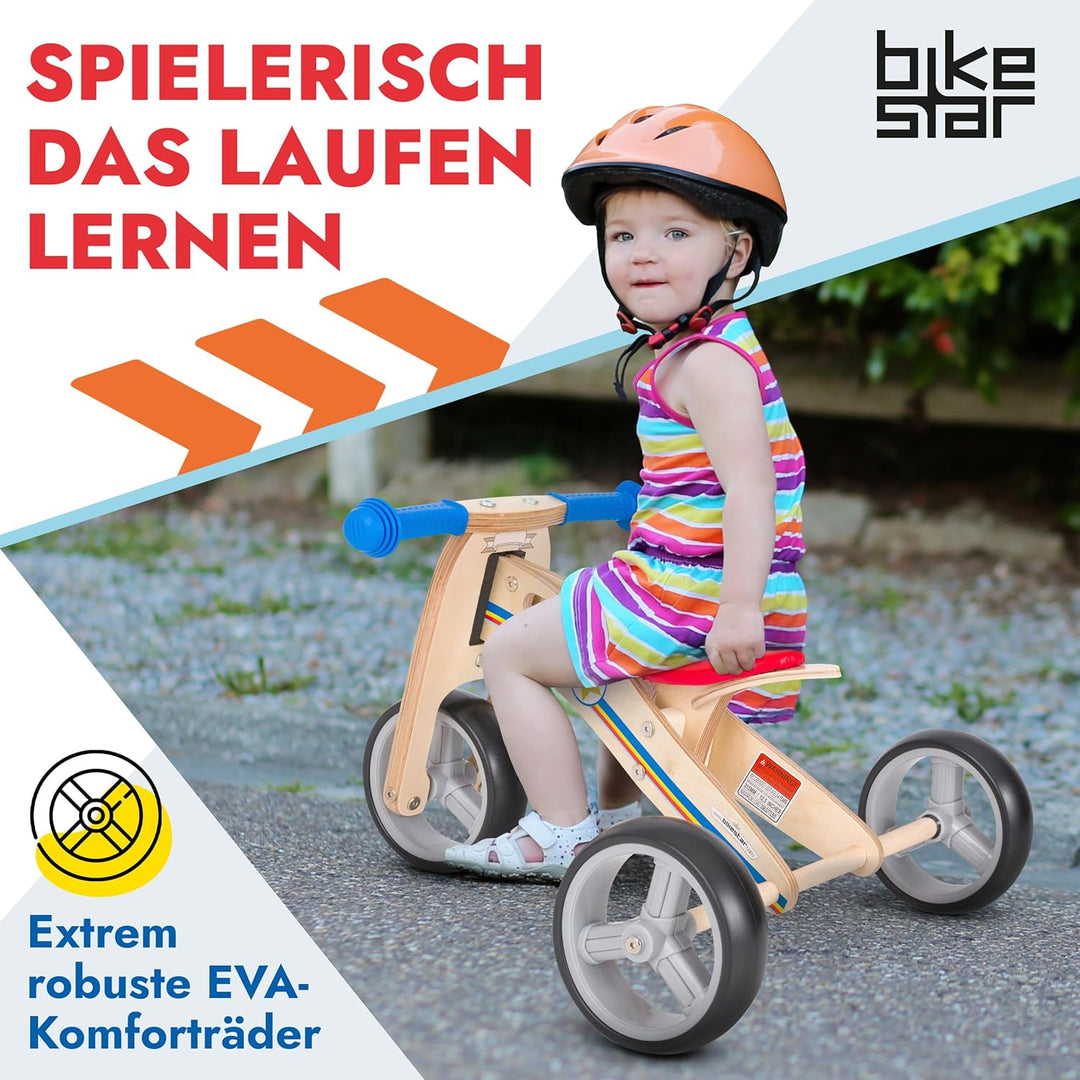 BIKESTAR Mini Kinder Laufrad Holz Lauflernrad mit DREI Rädern für Jungen und Mädchen ab 1 – 1,5 Jahr