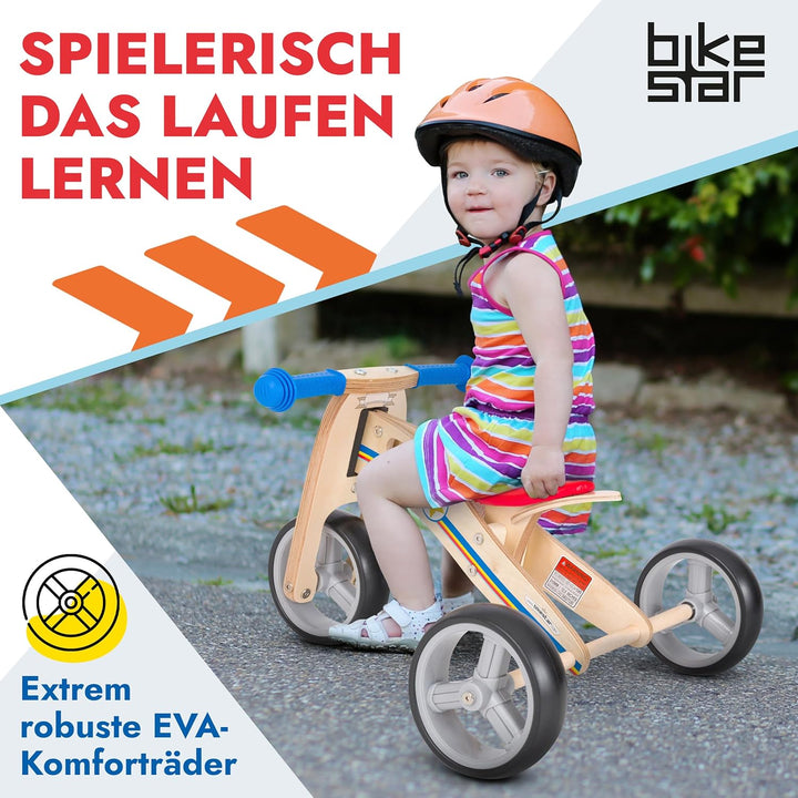 BIKESTAR Mini Kinder Laufrad Holz Lauflernrad mit DREI Rädern für Jungen und Mädchen ab 1 – 1,5 Jahr