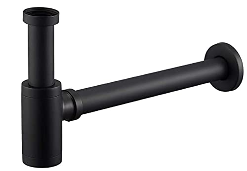 Siphon Schwarz 1 1/4" x Ø 32 mm Edelstahl Syphon Geruchsverschluss Verstellbar Universal Röhrensipho