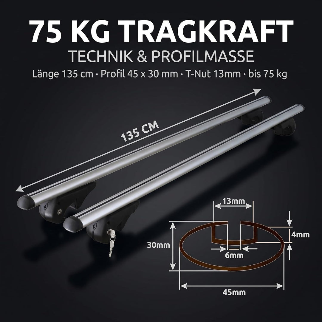 VDP Alu Relingträger Rio 135 kompatibel mit VW Touran Kombi 03-14 Dachträger abschliessbar