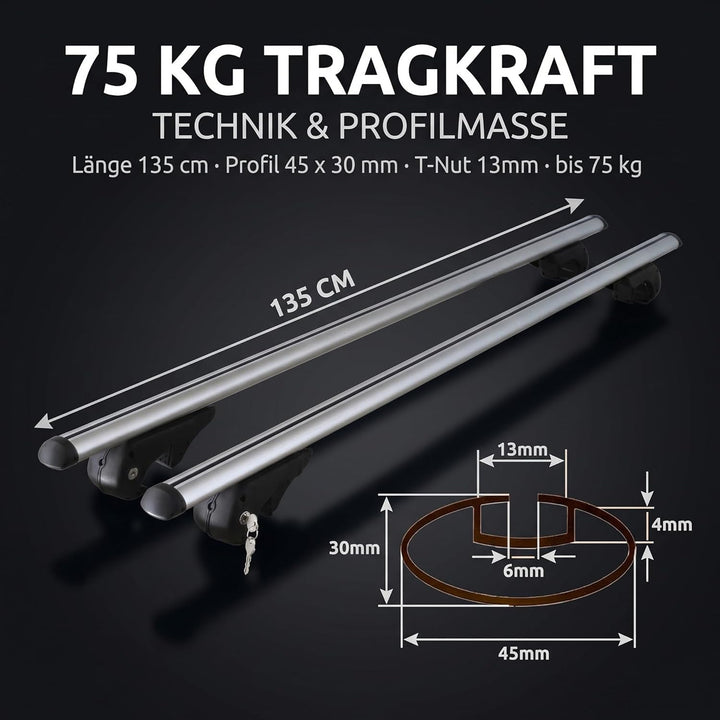 VDP Alu Relingträger Rio 135 kompatibel mit VW Touran Kombi 03-14 Dachträger abschliessbar