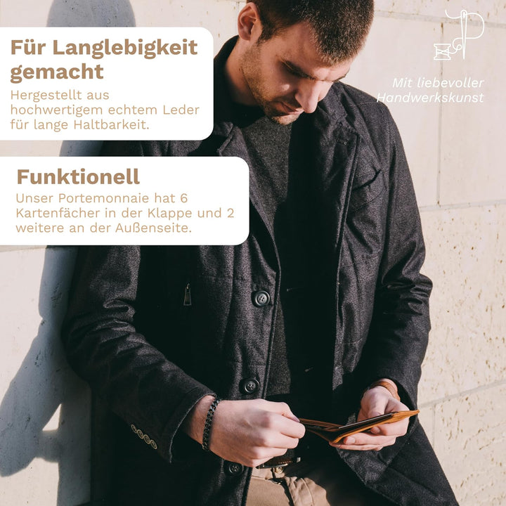 DONBOLSO Geldbörse Verona I Platz für 8 Karten I Kompaktes Herren Portemonnaie aus Leder I Echtleder