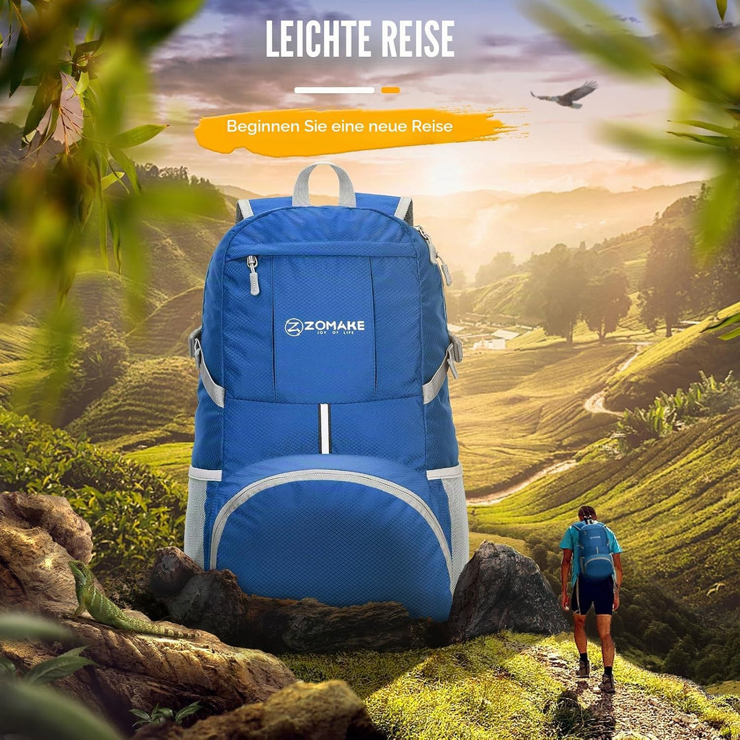 ZOMAKE Faltbarer Rucksack 35L,Leichter Rucksäcke Wasserdicht Wanderrucksack Packable Backpack für Da